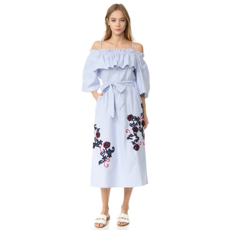 SUNO Off Shoulder Flare Dress