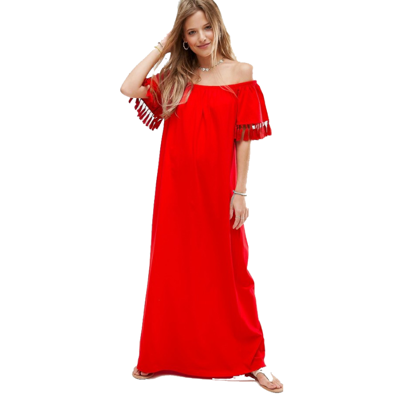 Maxi Summer Dresses Under $100 - Red Off-Shoulder Maxi Dress