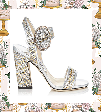 The Most Fabulous Wedding Shoes - Jimmy Choo Mischa 85 Silver Woven Metallic Fabric Slingback Sandals with Crystal Buckle