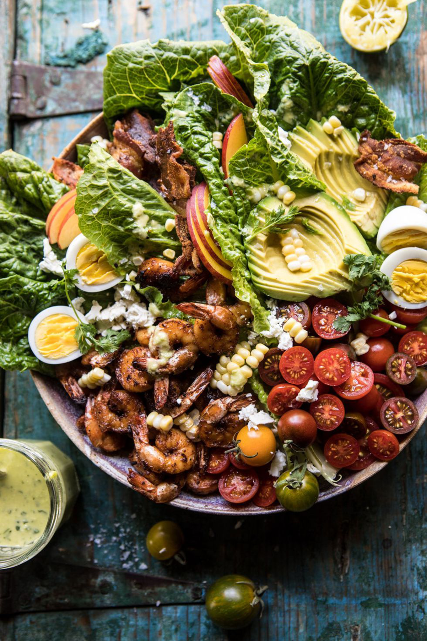 Last Minute Easter Dinner Inspiration - Chipotle Shrimp Cobb Salad with Jalapeño Corn Vinaigrette